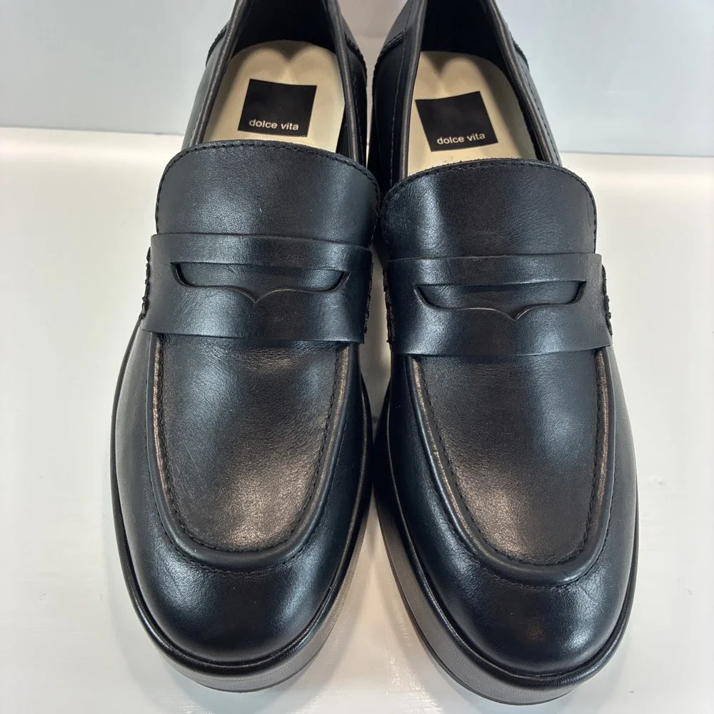 Women's 7.5 Shoes Dolce Vita Black Leather Yanni Platform Penny Loafers Mint